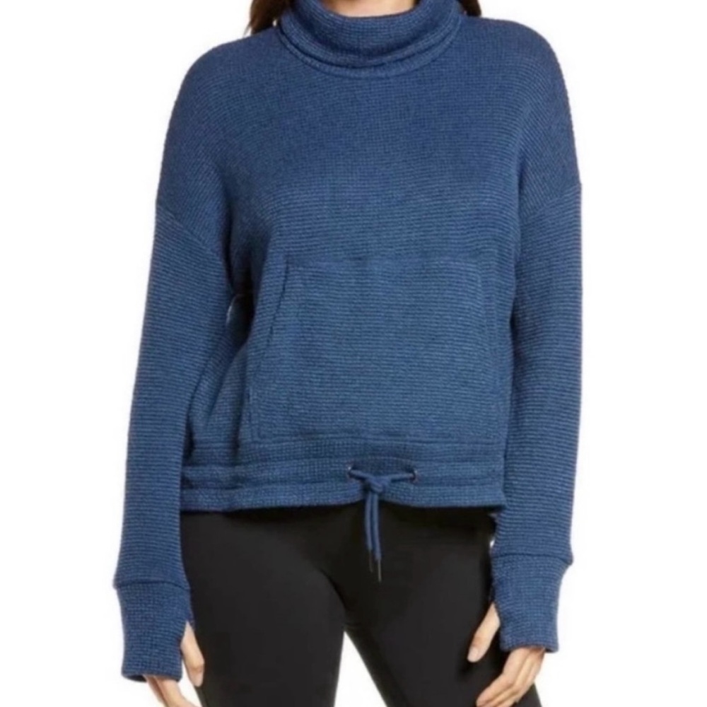 Sweaty Betty Restful Bouclé Funnel Neck Knit Sweatshirt Size S 4 Nordic Blue